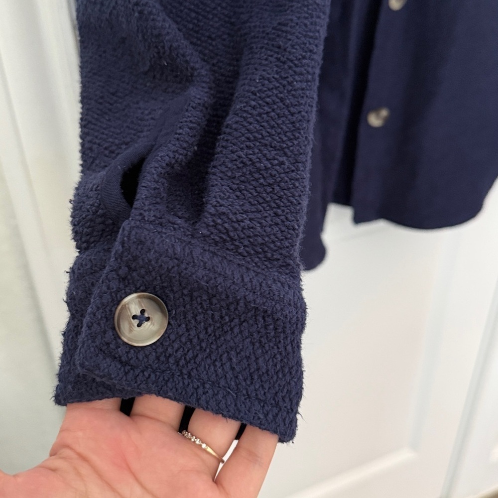 Anthropologie Women's Navy Textured Knit Shirt Jacket - Picture 9 of 14